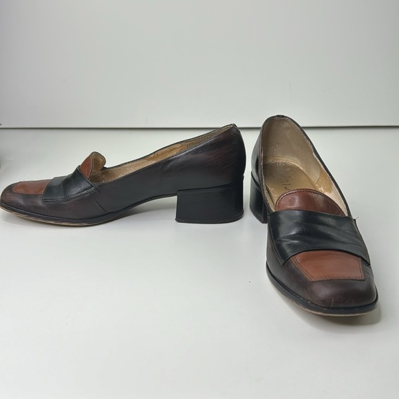 Unisa Classic Brown Two Toned Block Heeled Loafer Shoe - Picture 3 of 10